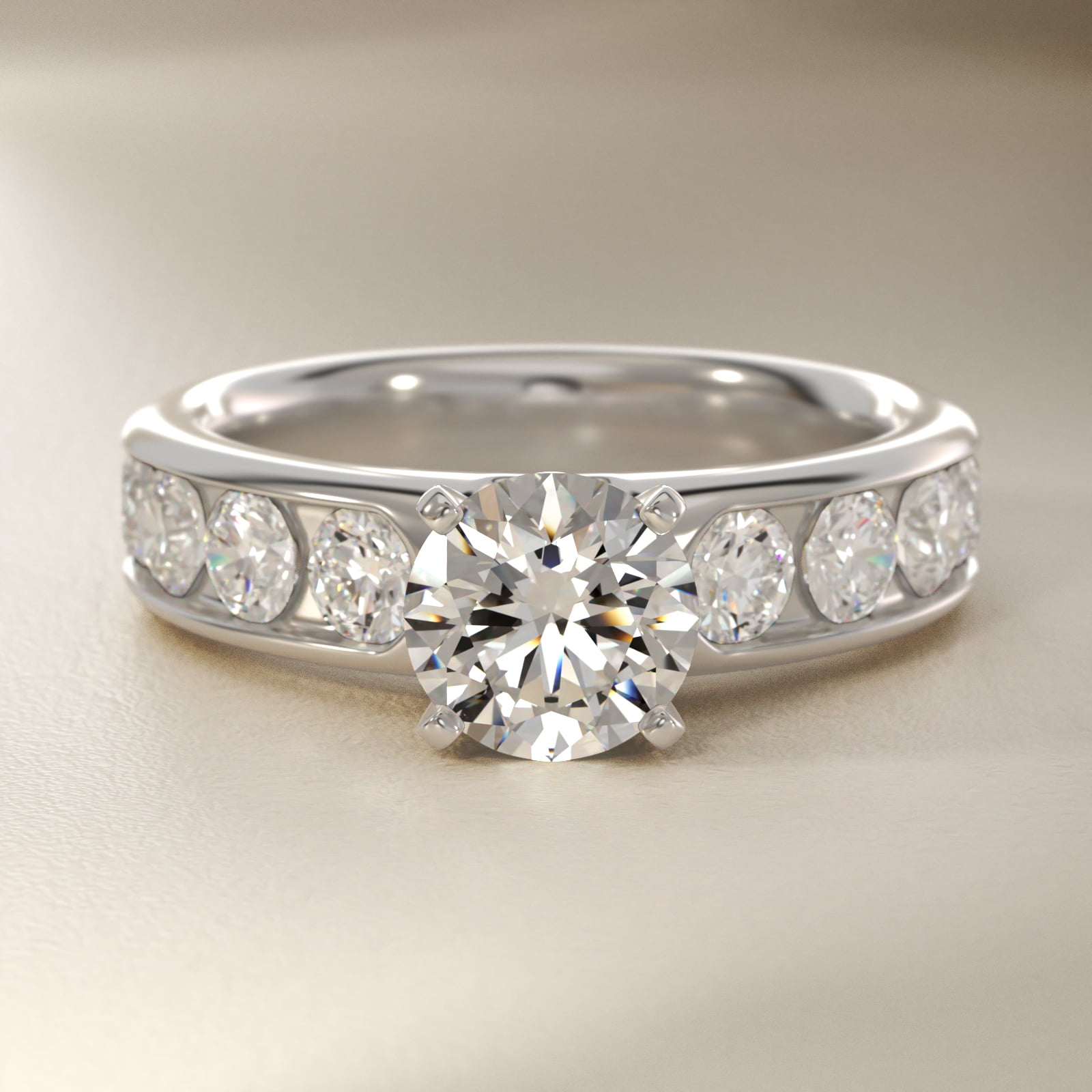 Channel Set Round Diamond Engagement Ring in 18k White Gold (1 1/2 ct. tw.)