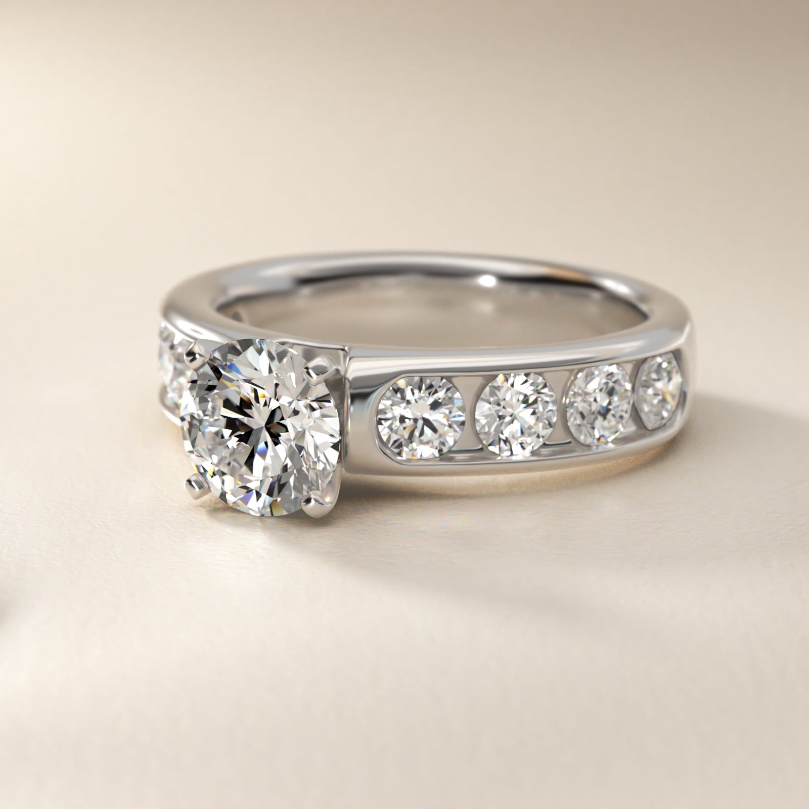 Channel Set Round Diamond Engagement Ring in Platinum (1 1/2 ct. tw.)