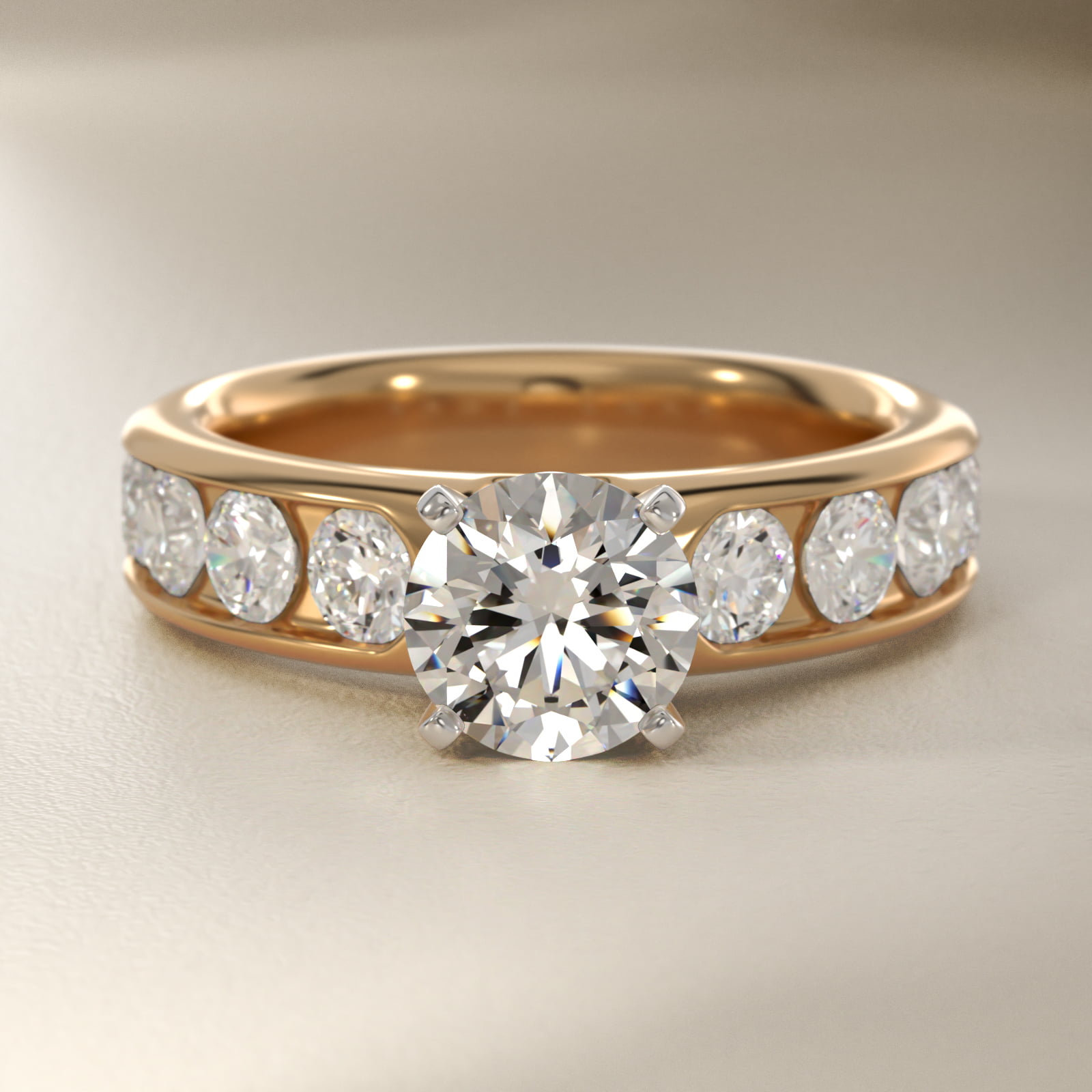 Channel Set Round Diamond Engagement Ring in 18k Yellow Gold (1 1/2 ct. tw.)