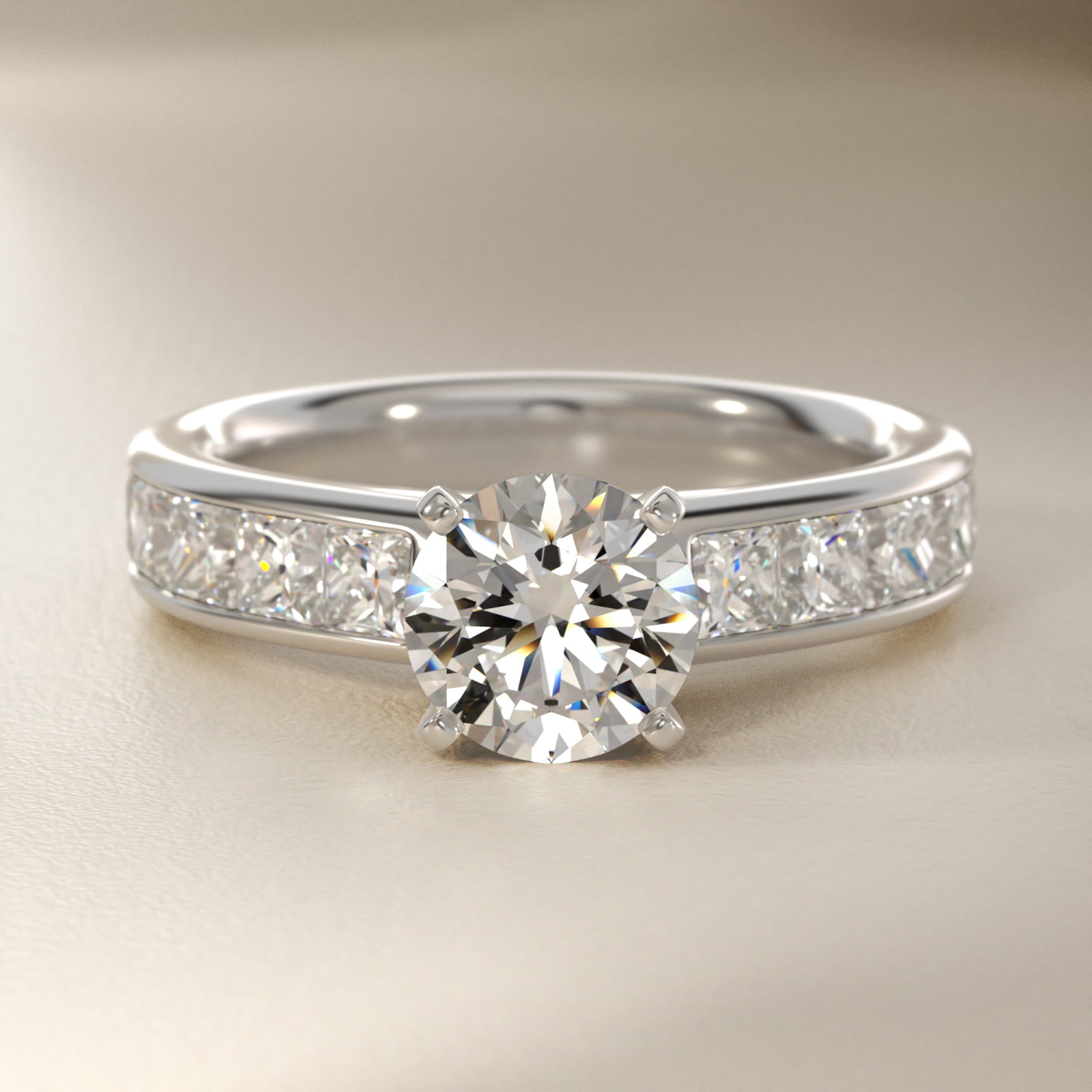 Channel Set Princess Diamond Engagement Ring in 18k White Gold (1 1/2 ct. tw.)