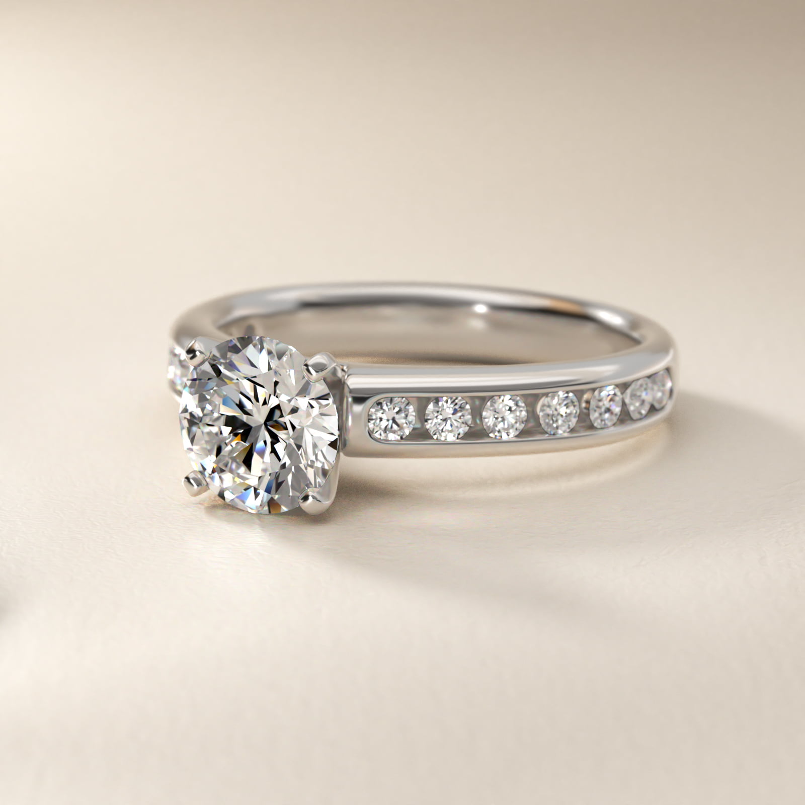 Channel Set Round Diamond Engagement Ring in 18k White Gold (1/2 ct. tw.)