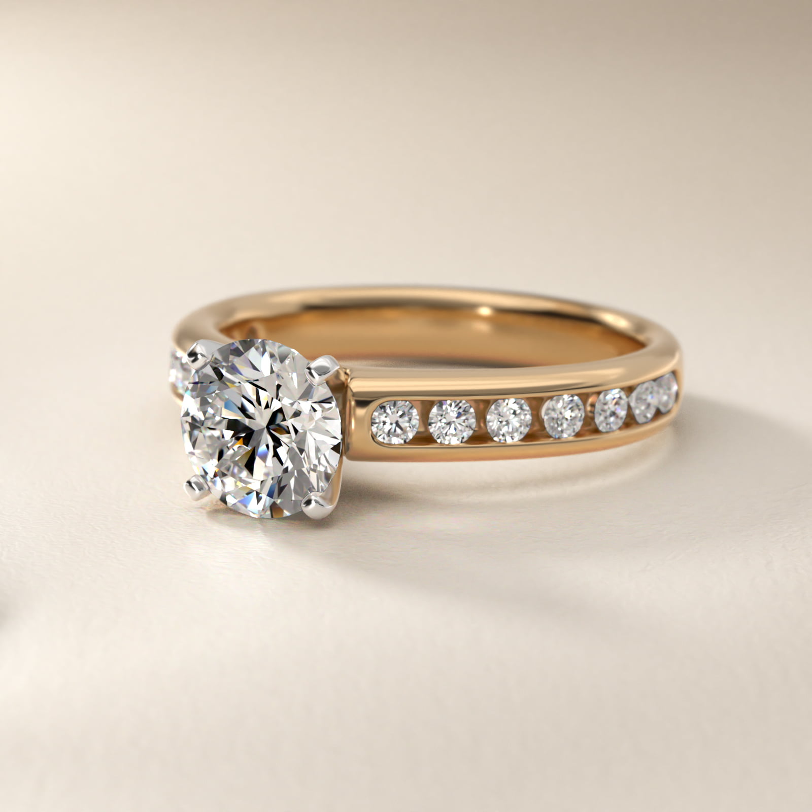 Channel Set Round Diamond Engagement Ring in 18k Yellow Gold (1/2 ct. tw.)