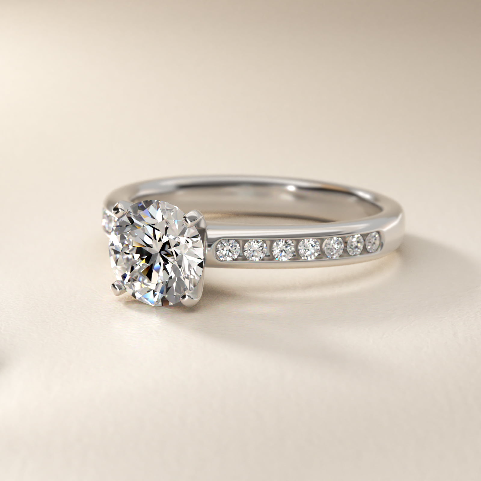 Channel Set Round Diamond Engagement Ring in 18k White Gold (1/4 ct. tw.)