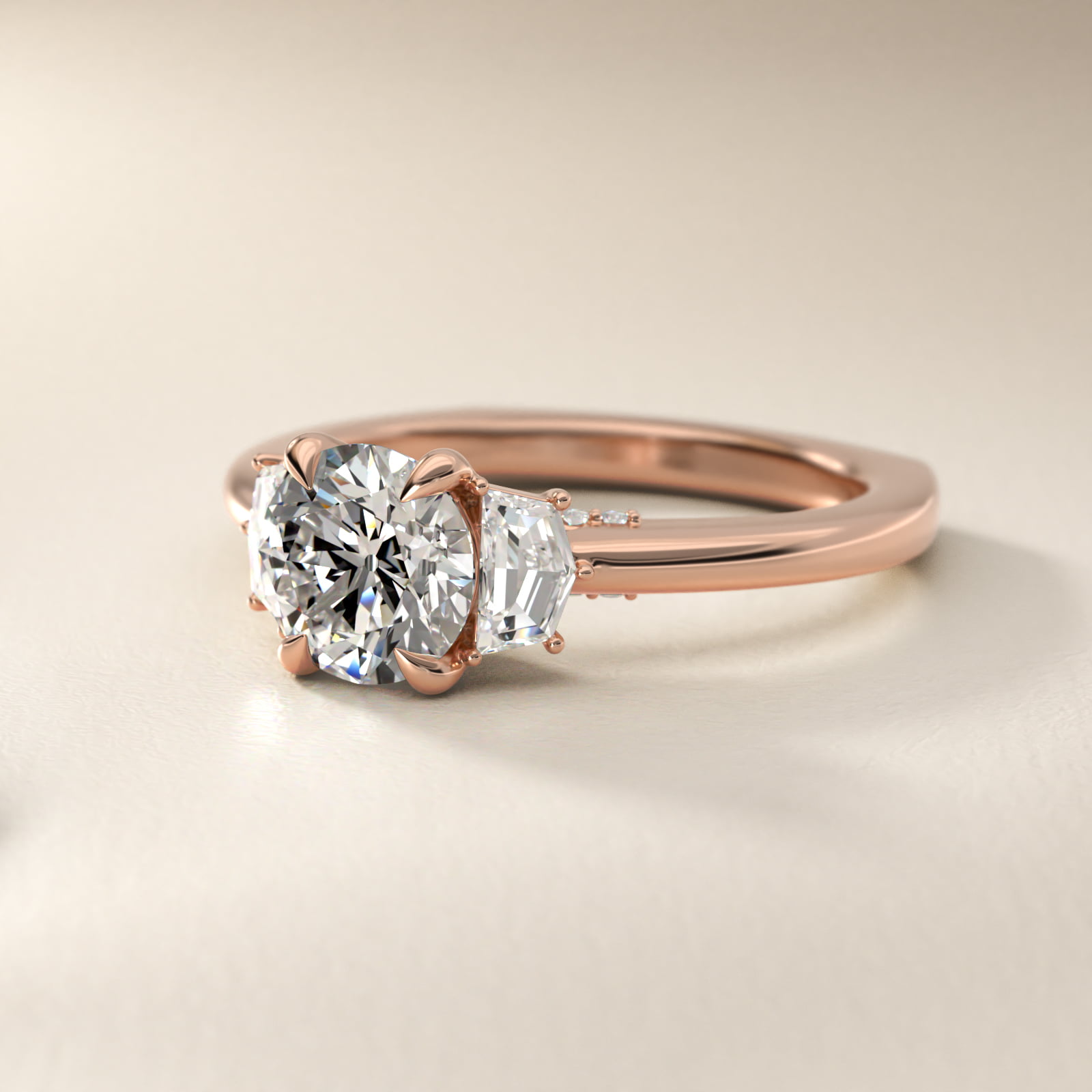 Bella Vaughan Cadillac Three Stone Engagement Ring in 18k Rose Gold (1/3 ct. tw.)
