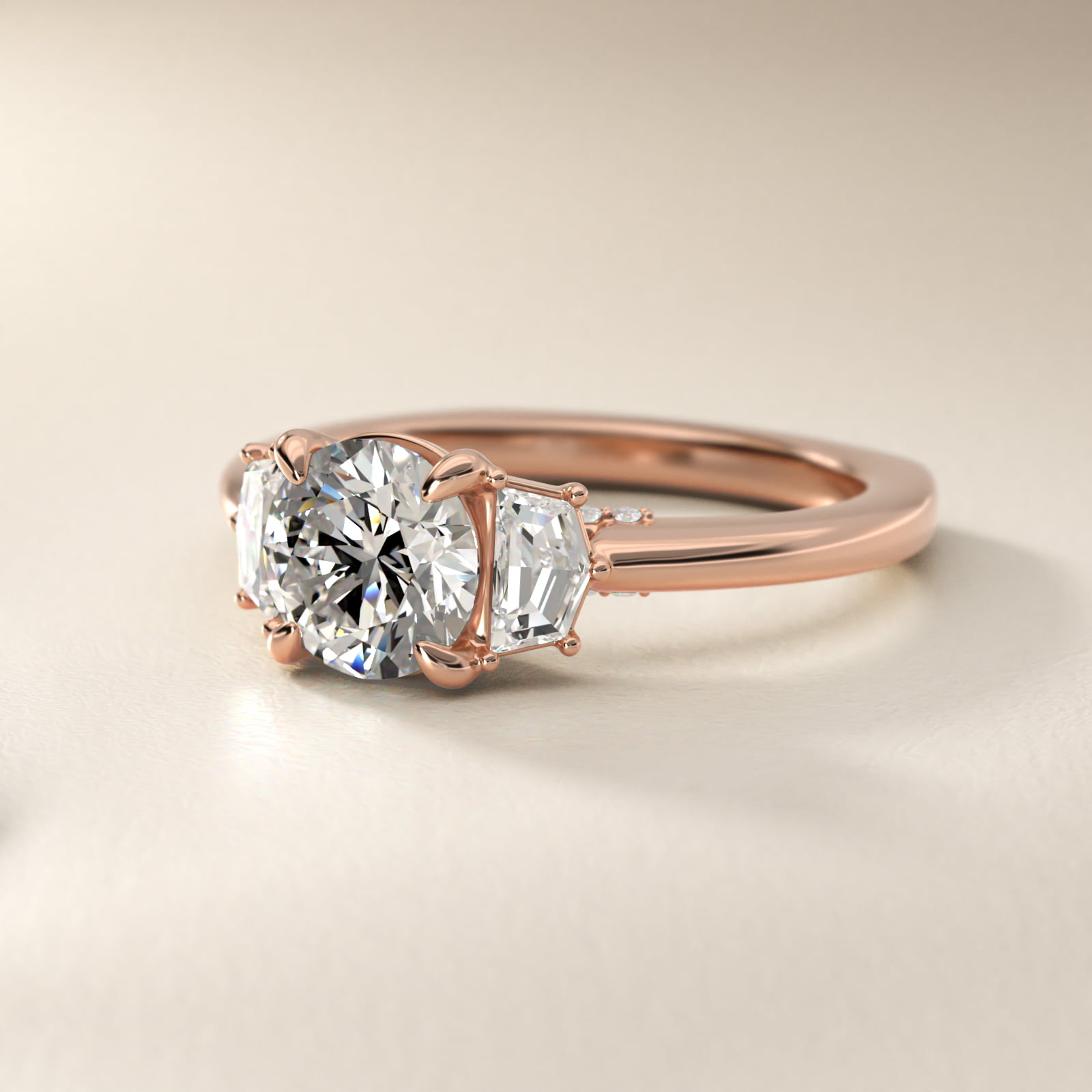 Bella Vaughan Cadillac Three Stone Engagement Ring in 14k Rose Gold (3/8 ct. tw.)