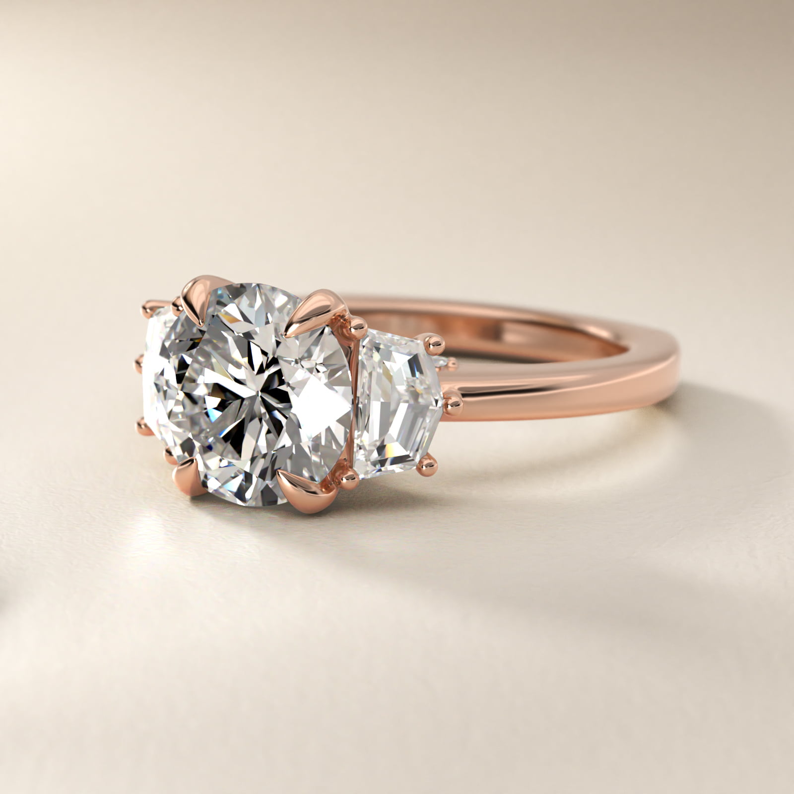 Bella Vaughan Cadillac Three Stone Engagement Ring in 14k Rose Gold (5/8 ct. tw.)