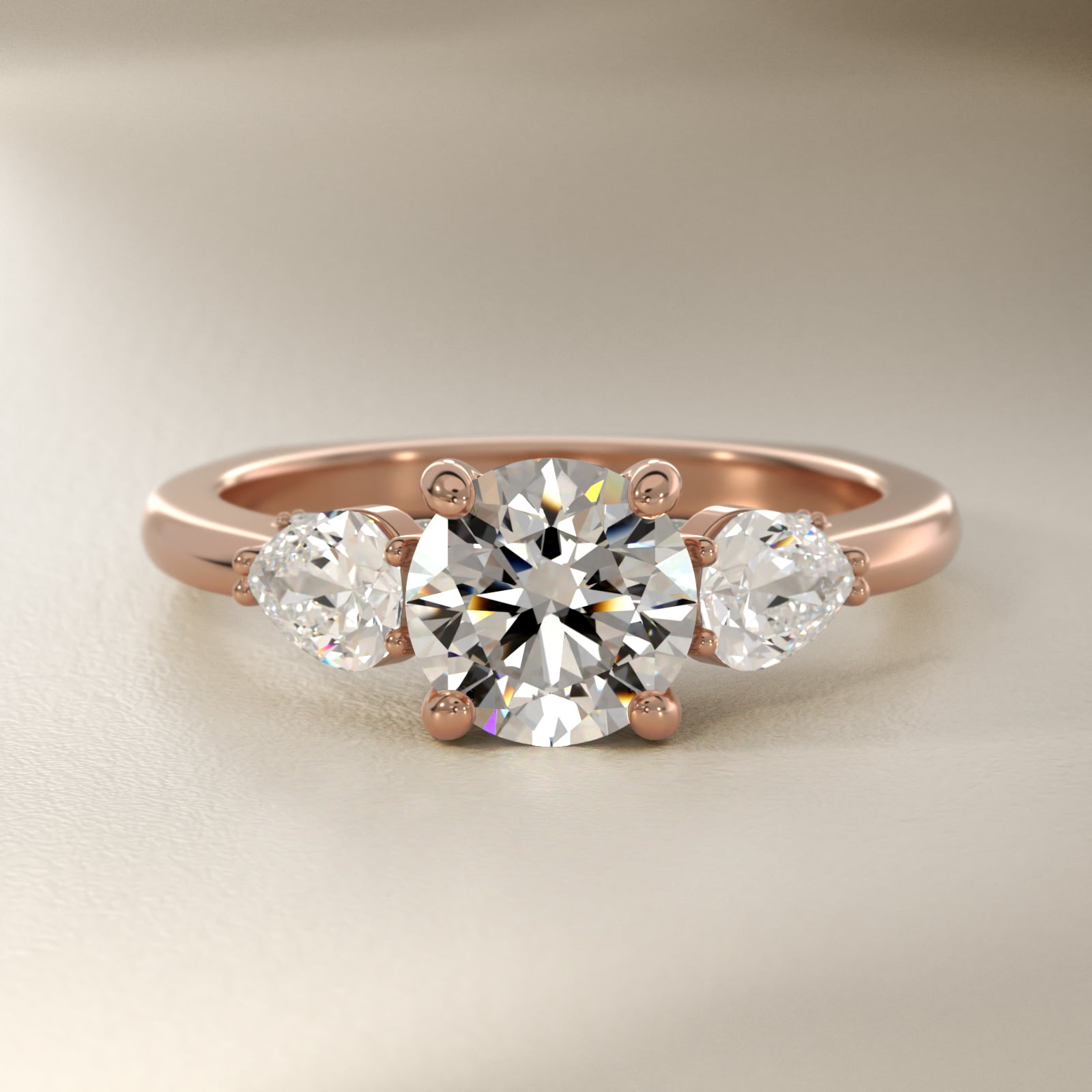 Bella Vaughan Pear Three Stone Engagement Ring in 18k Rose Gold (3/8 ct. tw.)