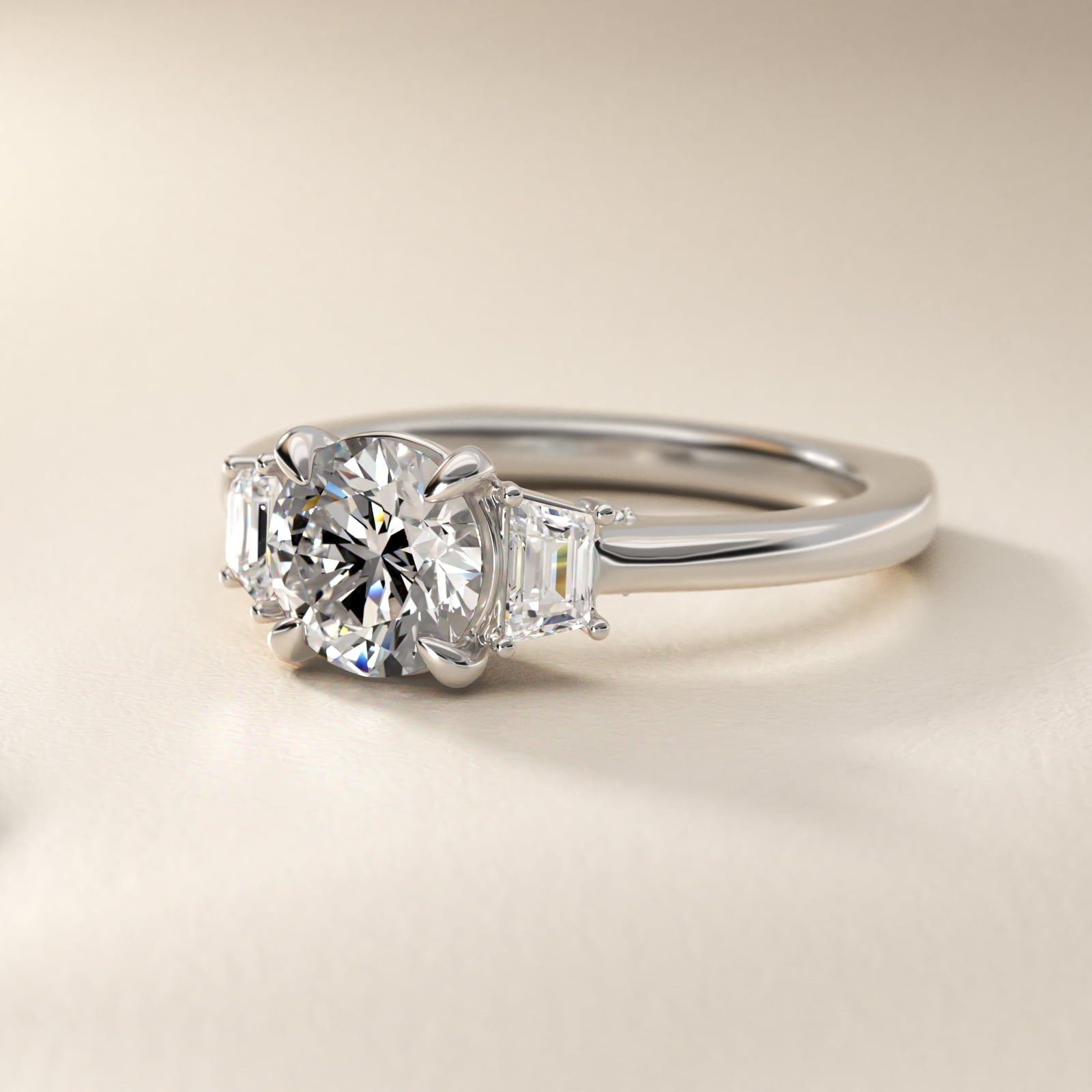 Bella Vaughan Trapezoid Three Stone Engagement Ring in 18K White Gold (1/3 ct. tw.)