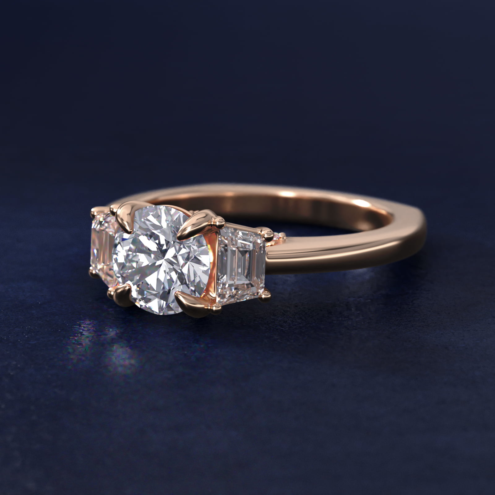 Bella Vaughan Trapezoid Three Stone Engagement Ring in 18k Rose Gold (5/8 ct. tw.)