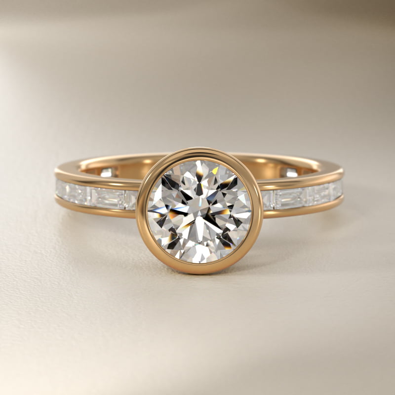 Bezel Engagement Ring with Channel Set Diamond Accent in 14K Yellow Gold