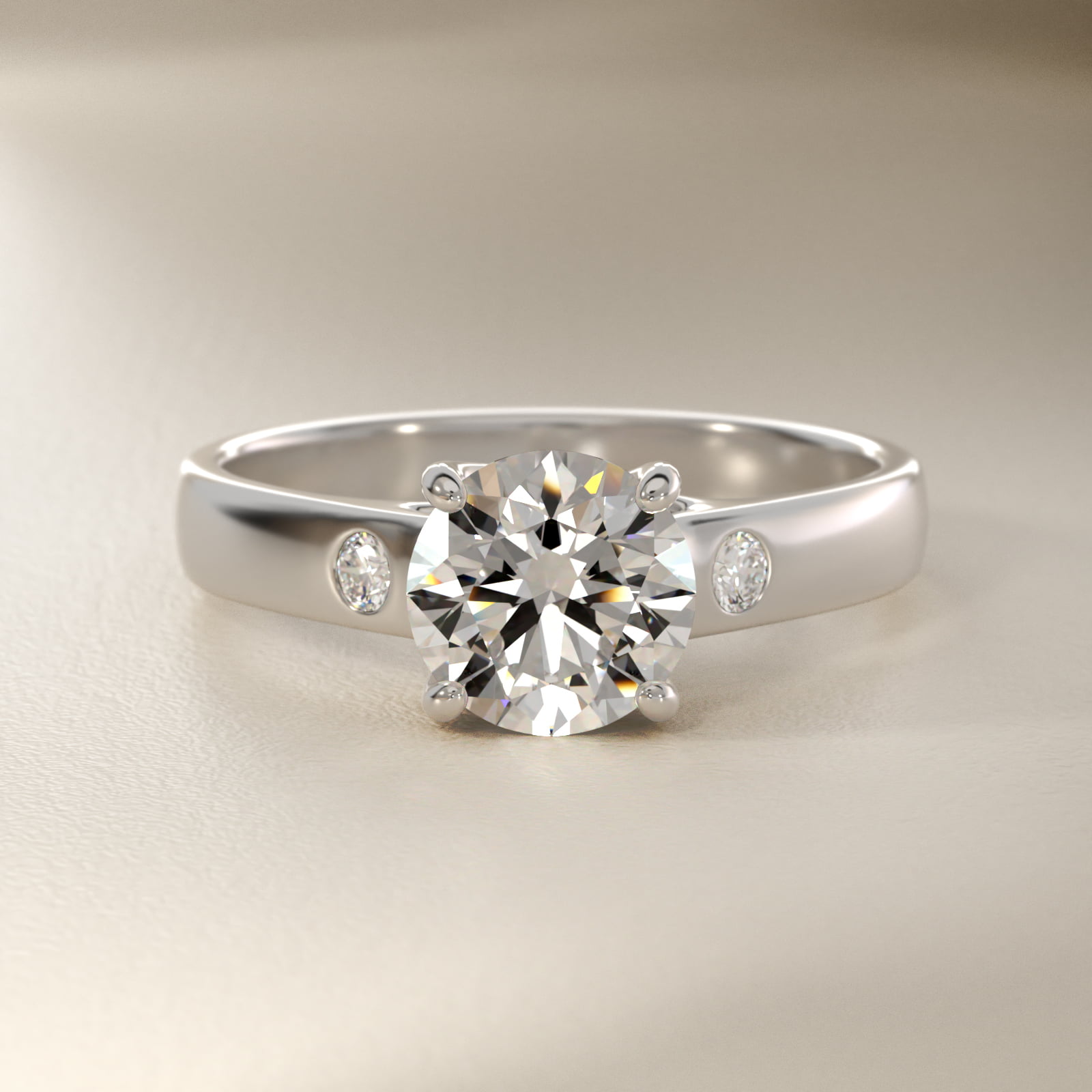 Cross Prong Solitaire Engagement Ring With Diamond Accent In 14K White Gold