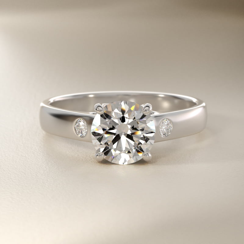 Cross Prong Solitaire Engagement Ring With Diamond Accent In 14K White Gold