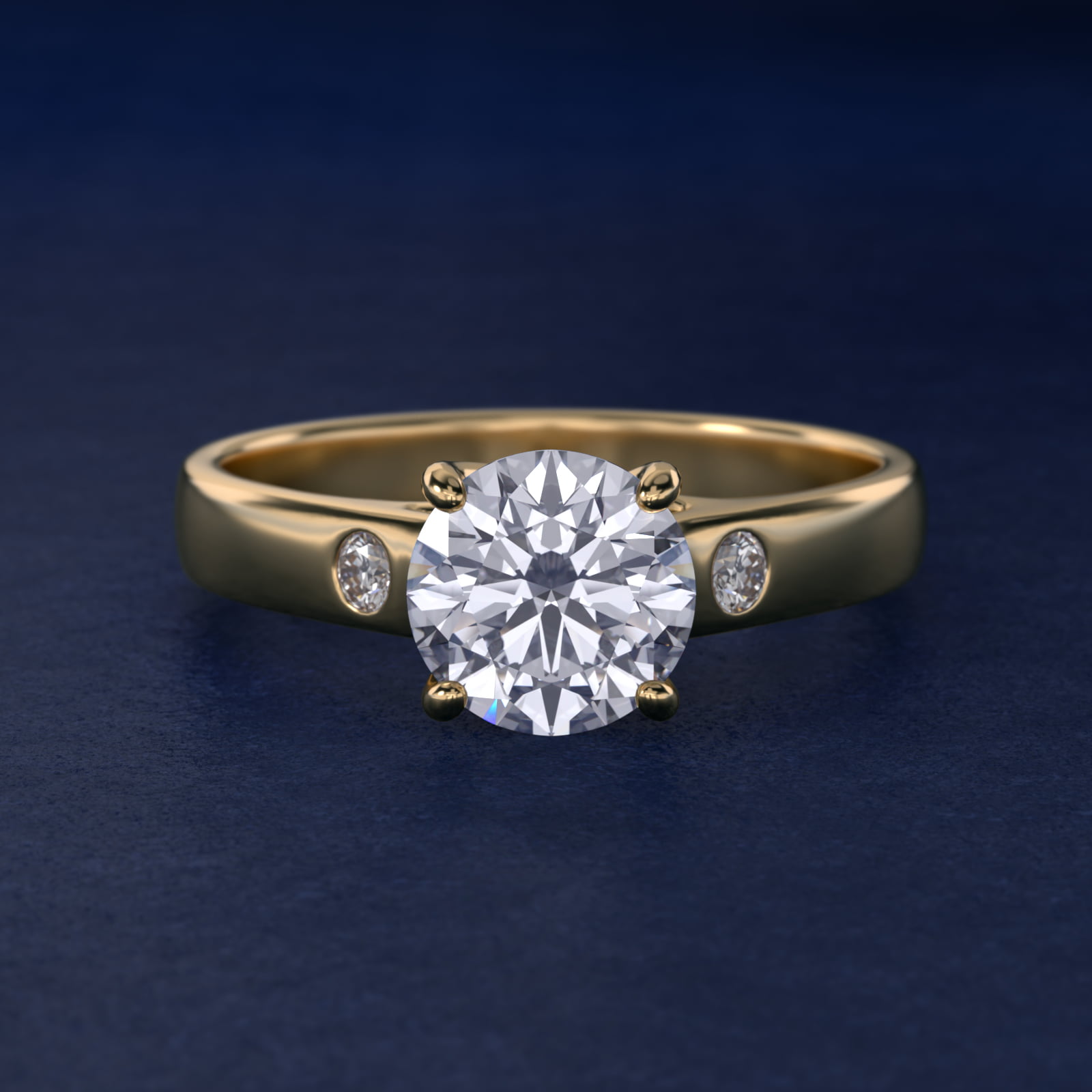 Cross Prong Solitaire Engagement Ring With Diamond Accent In 18K Yellow Gold