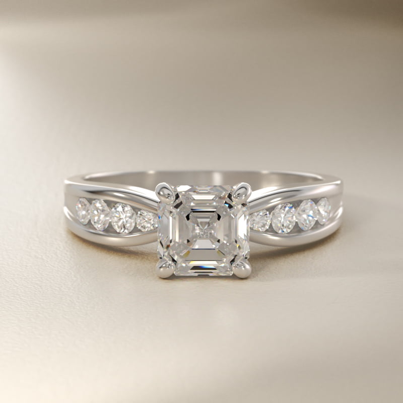 Bow-Tie Engagement Ring With Channel Set Round Diamonds In 14K White Gold