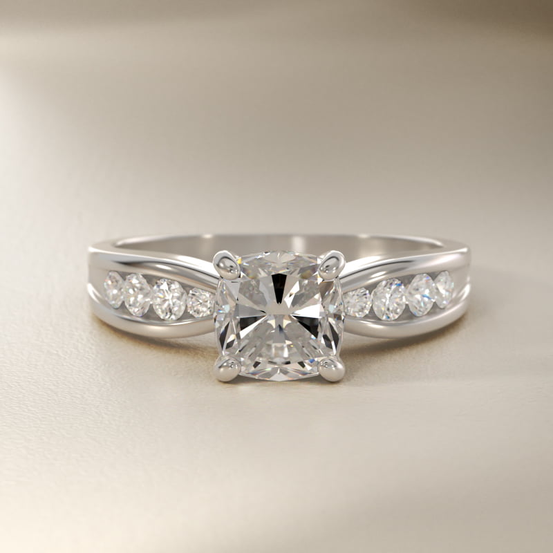 Bow-Tie Engagement Ring With Channel Set Round Diamonds In 14K White Gold