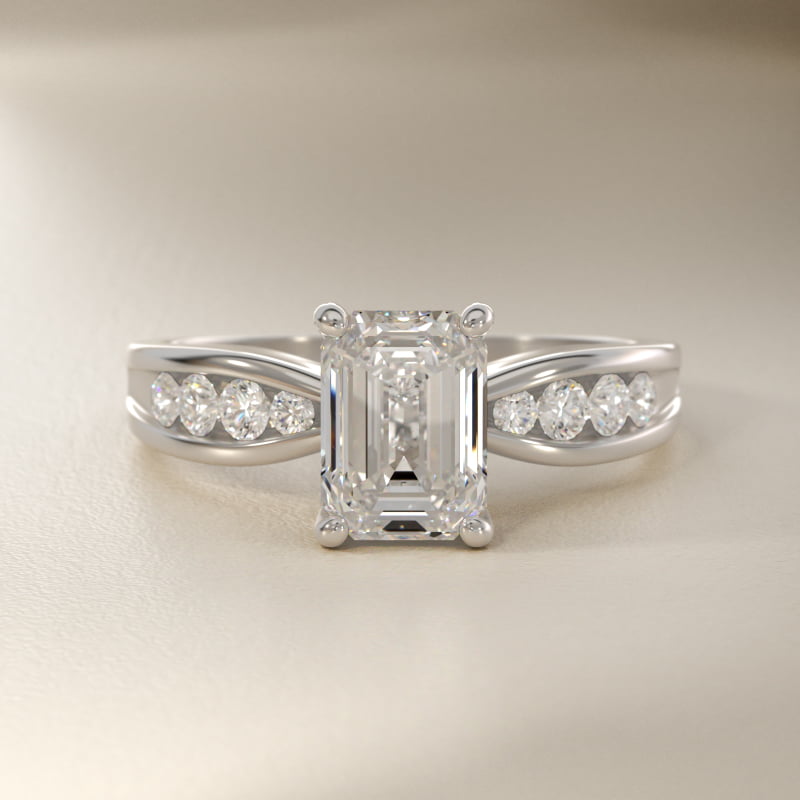 Bow-Tie Engagement Ring With Channel Set Round Diamonds In 14K White Gold