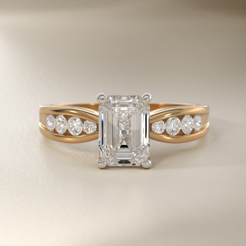 Bow-Tie Engagement Ring With Channel Set Round Diamonds In 14K Yellow Gold