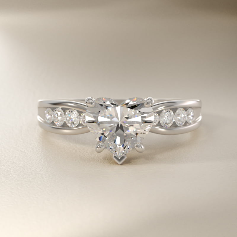 Bow-Tie Engagement Ring With Channel Set Round Diamonds In 14K White Gold