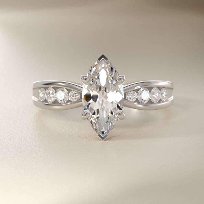 Bow-Tie Engagement Ring With Channel Set Round Diamonds In 14K White Gold