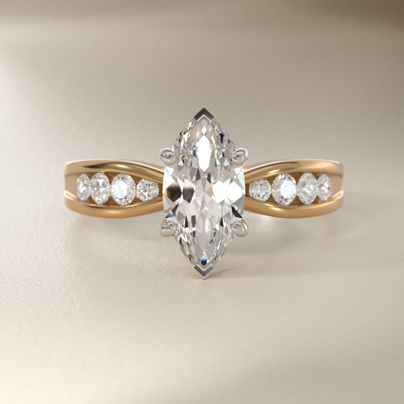 Bow-Tie Engagement Ring With Channel Set Round Diamonds In 14K Yellow Gold