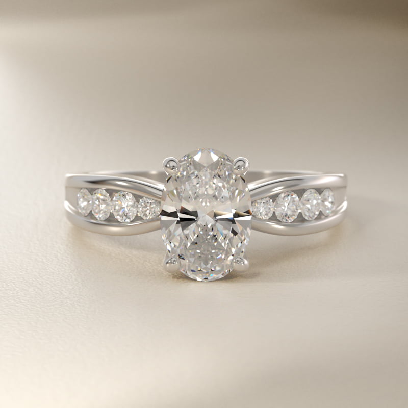 Bow-Tie Engagement Ring With Channel Set Round Diamonds In 14K White Gold