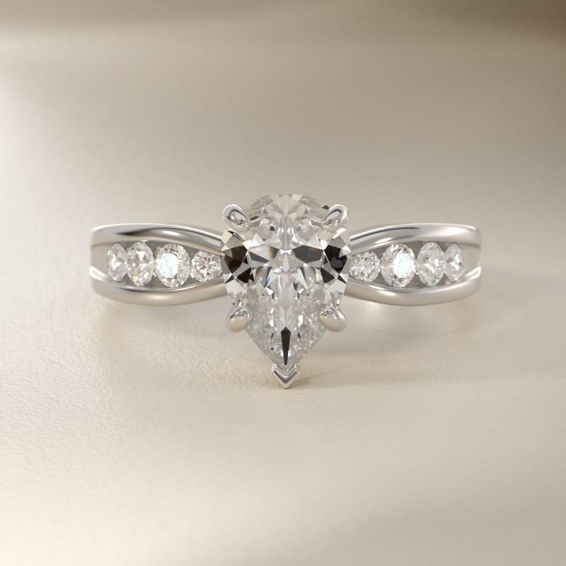 Bow-Tie Engagement Ring With Channel Set Round Diamonds In 14K White Gold