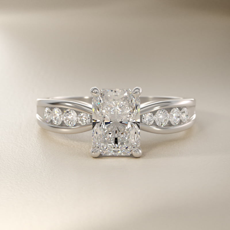 Bow-Tie Engagement Ring With Channel Set Round Diamonds In 14K White Gold
