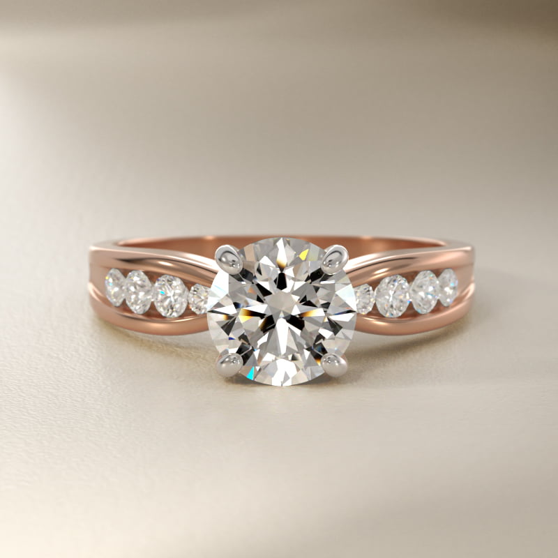 Bow-Tie Engagement Ring With Channel Set Round Diamonds In 14K Rose Gold