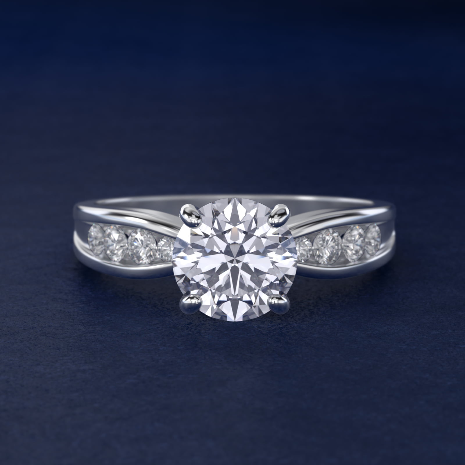 Bow-Tie Engagement Ring With Channel Set Round Diamonds In 18K White Gold