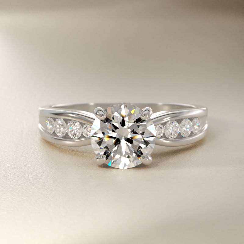 Bow-Tie Engagement Ring With Channel Set Round Diamonds In 14K White Gold