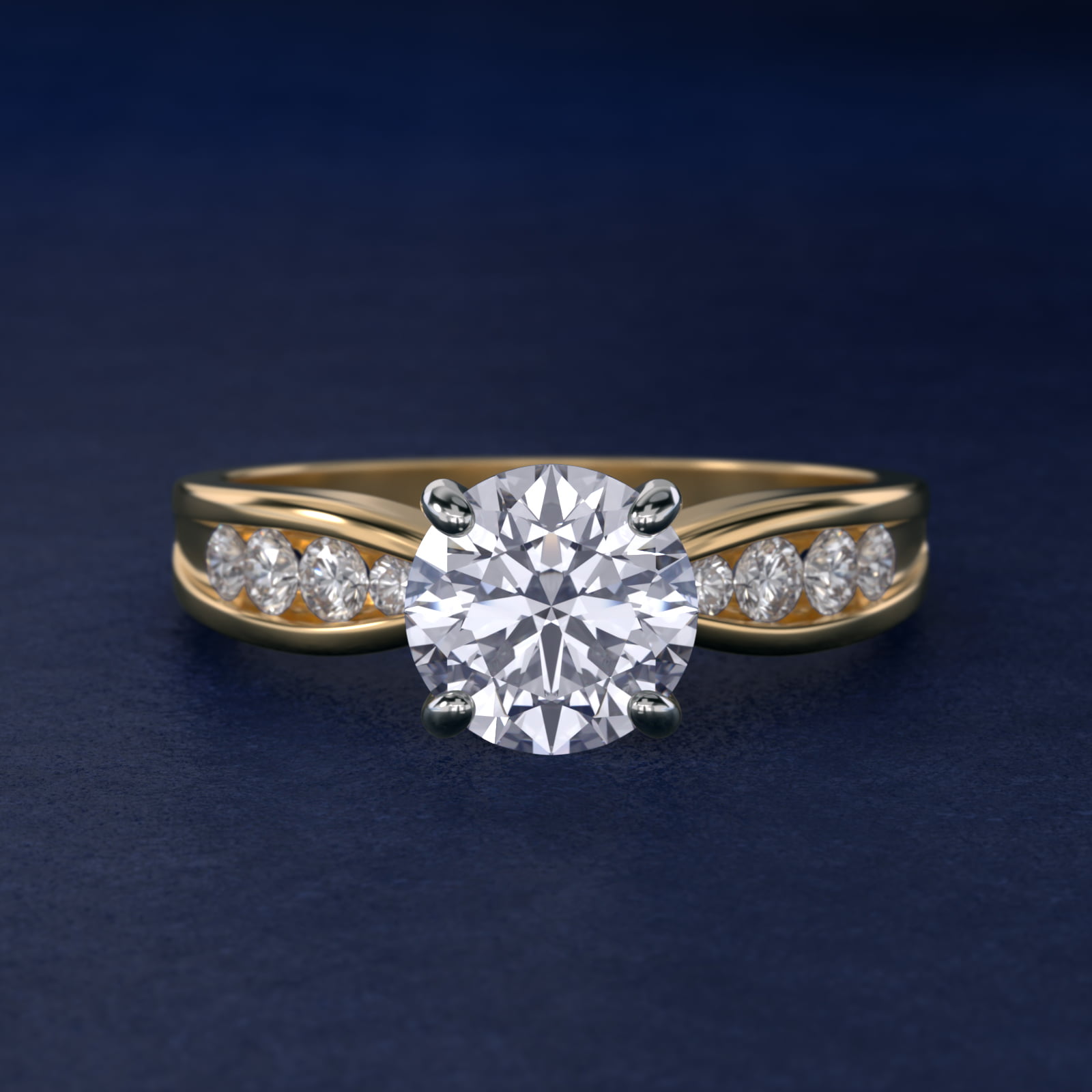 Bow-Tie Engagement Ring With Channel Set Round Diamonds In 18K Yellow Gold