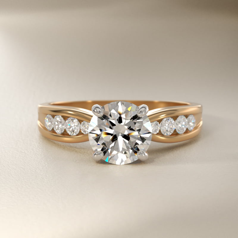 Bow-Tie Engagement Ring With Channel Set Round Diamonds In 14K Yellow Gold