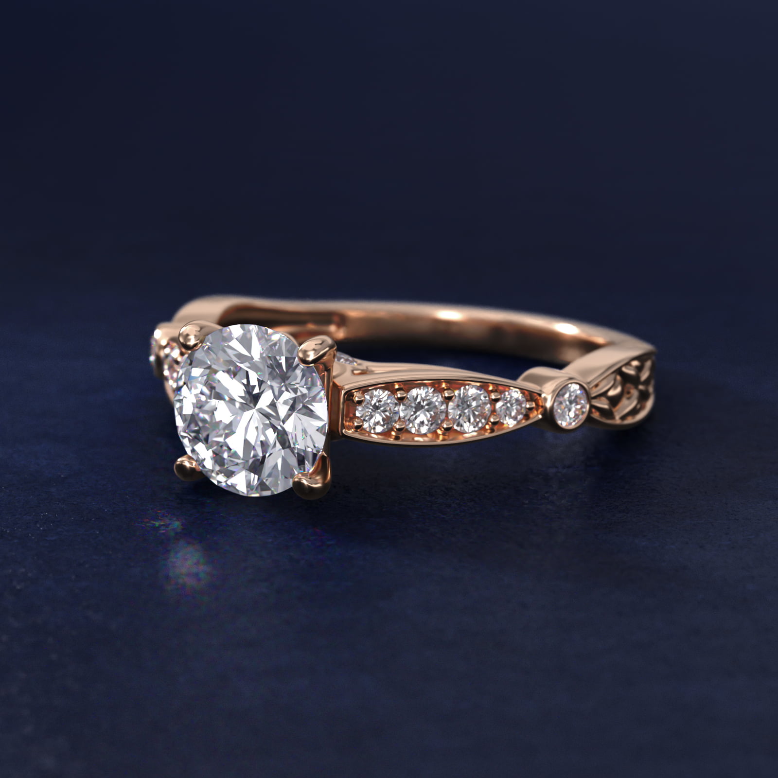 Embossed Vintage-Style Engagement Ring In 14K Rose Gold