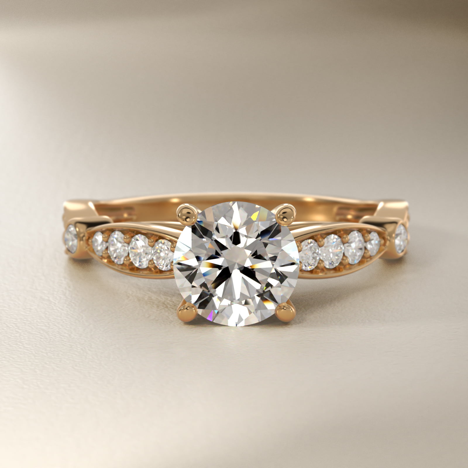 Embossed Vintage-Style Engagement Ring In 14K Yellow Gold