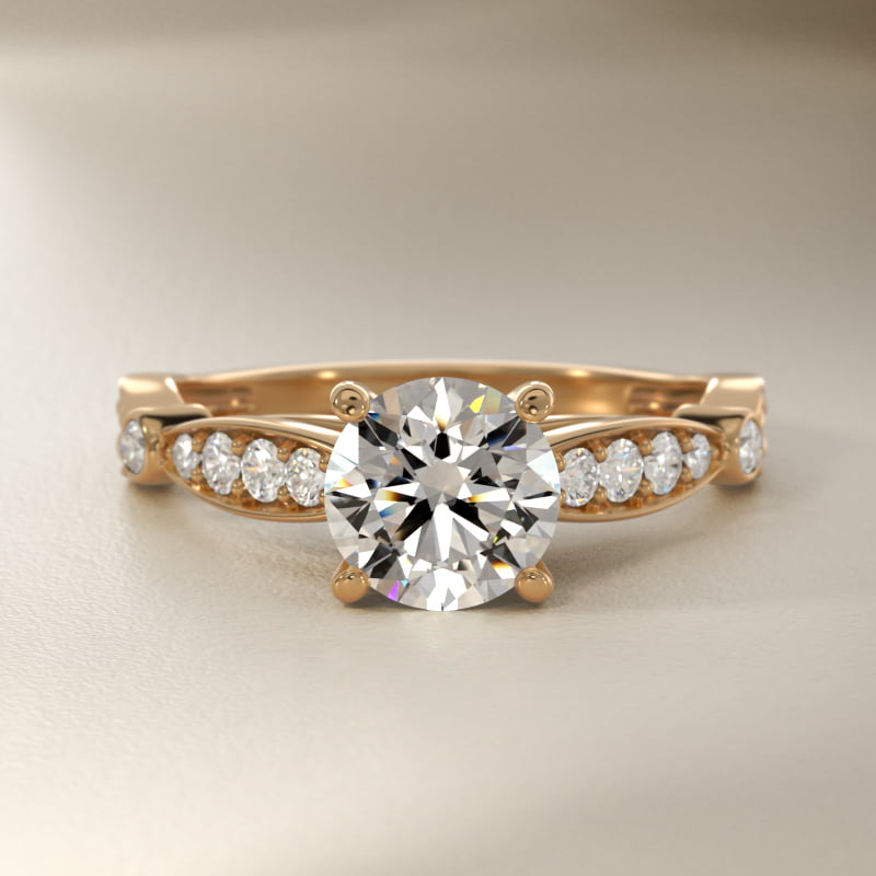 Embossed Vintage-Style Engagement Ring In 14K Yellow Gold