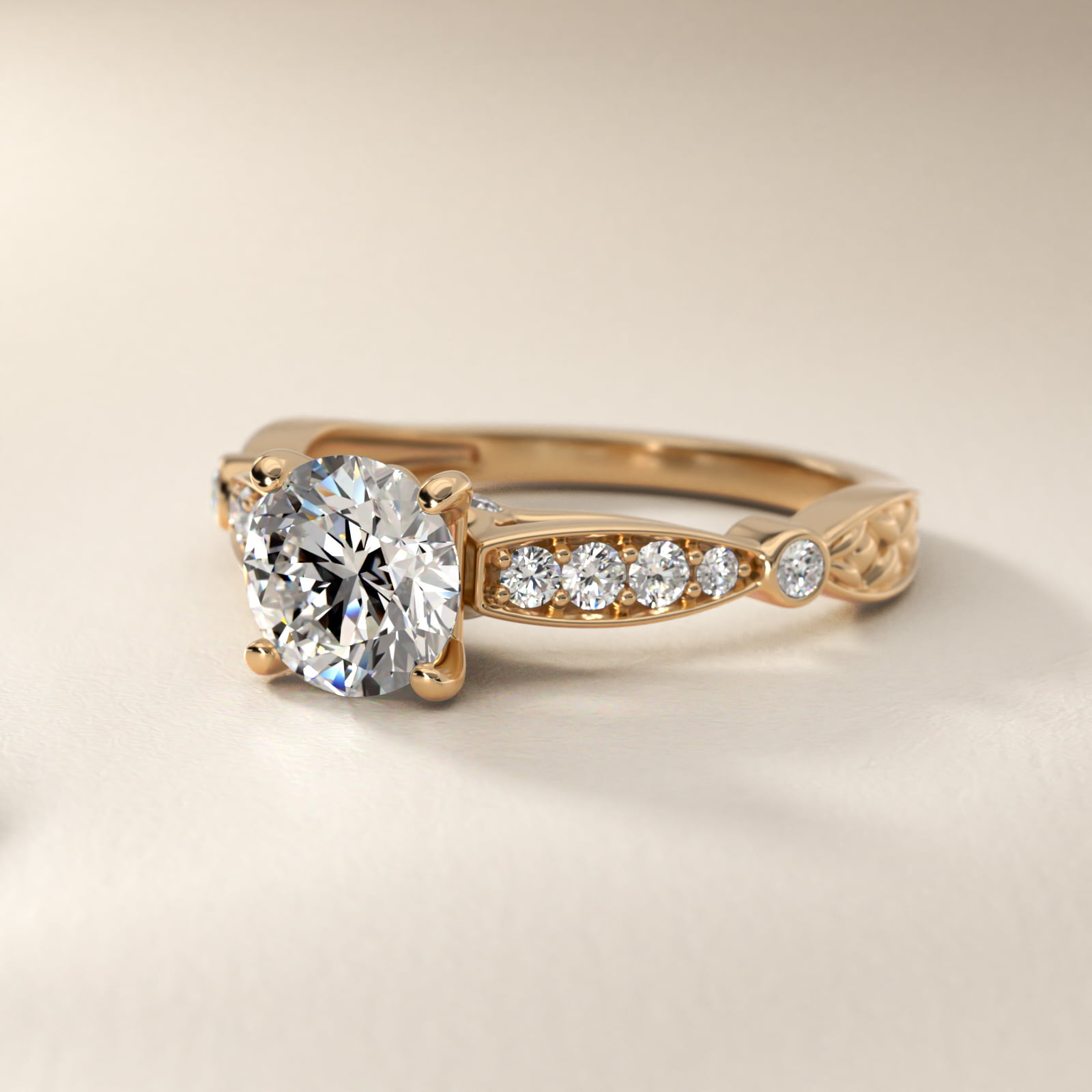 Embossed Vintage-Style Engagement Ring In 18K Yellow Gold