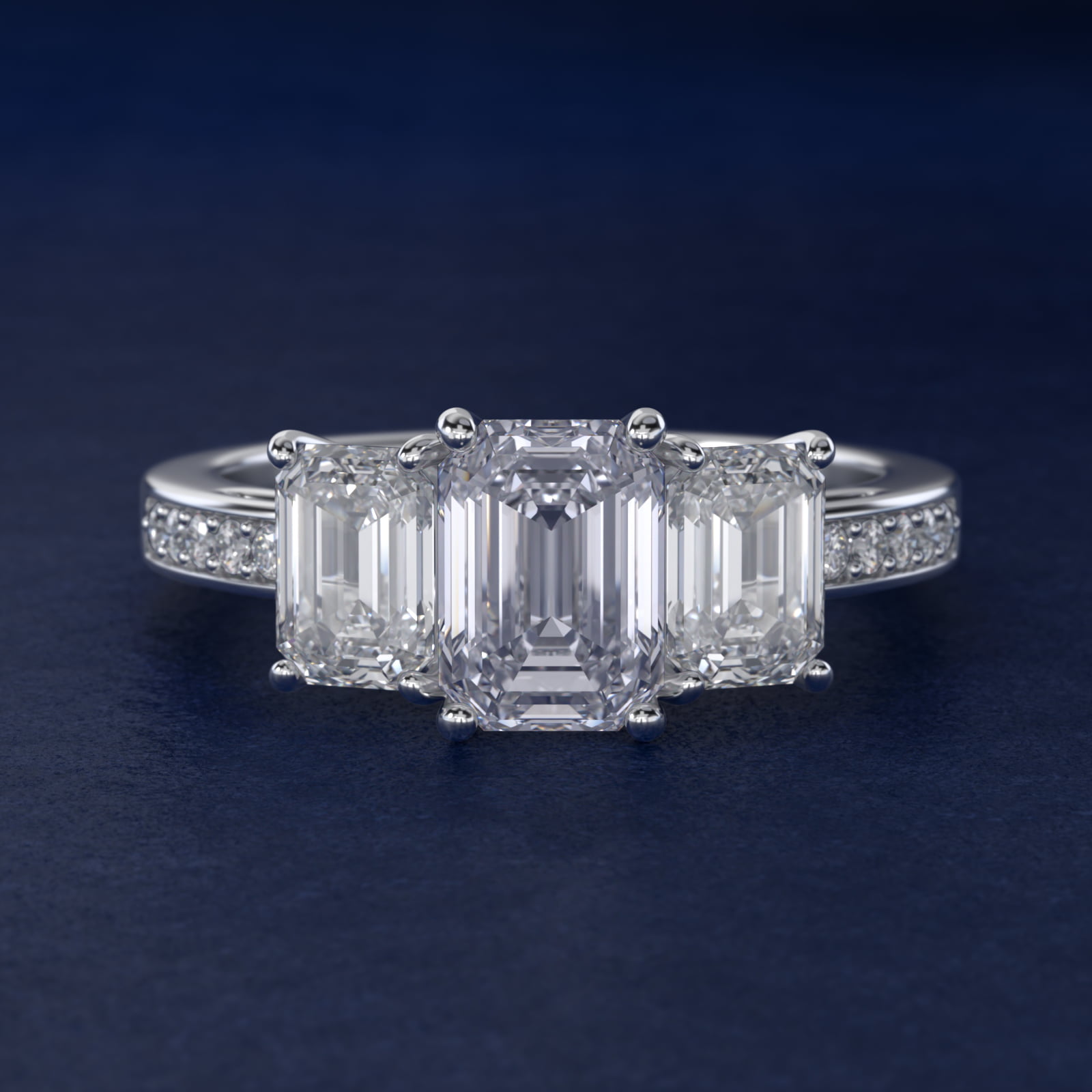 Emerald Cut Diamond Three Stone Engagement Ring With Pavé Set Diamonds In Platinum By James Allen