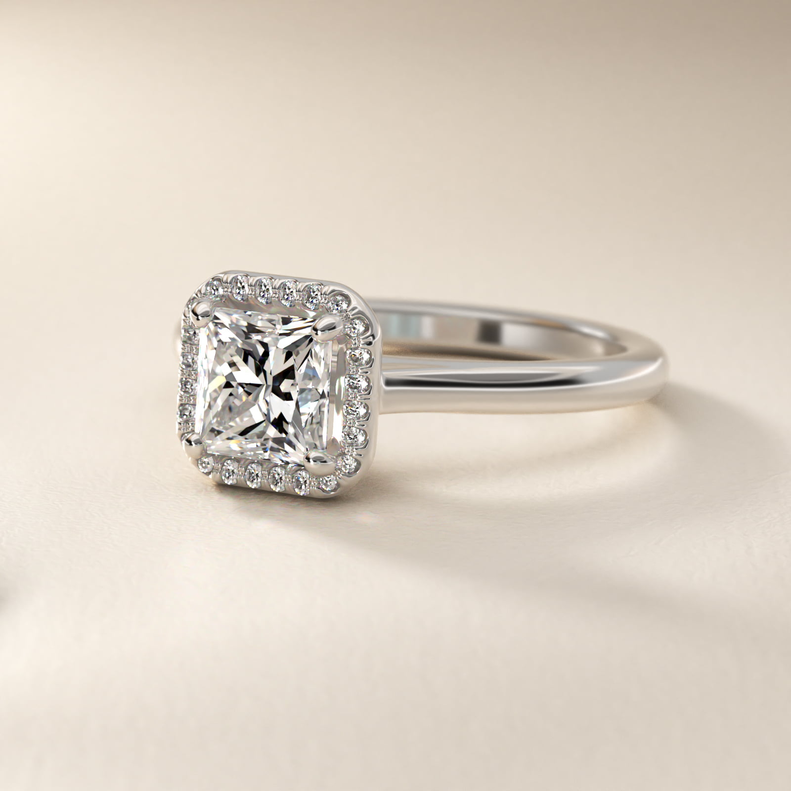 Pavé Diamond Halo Engagement Ring In 14K White Gold (Princess) By James Allen