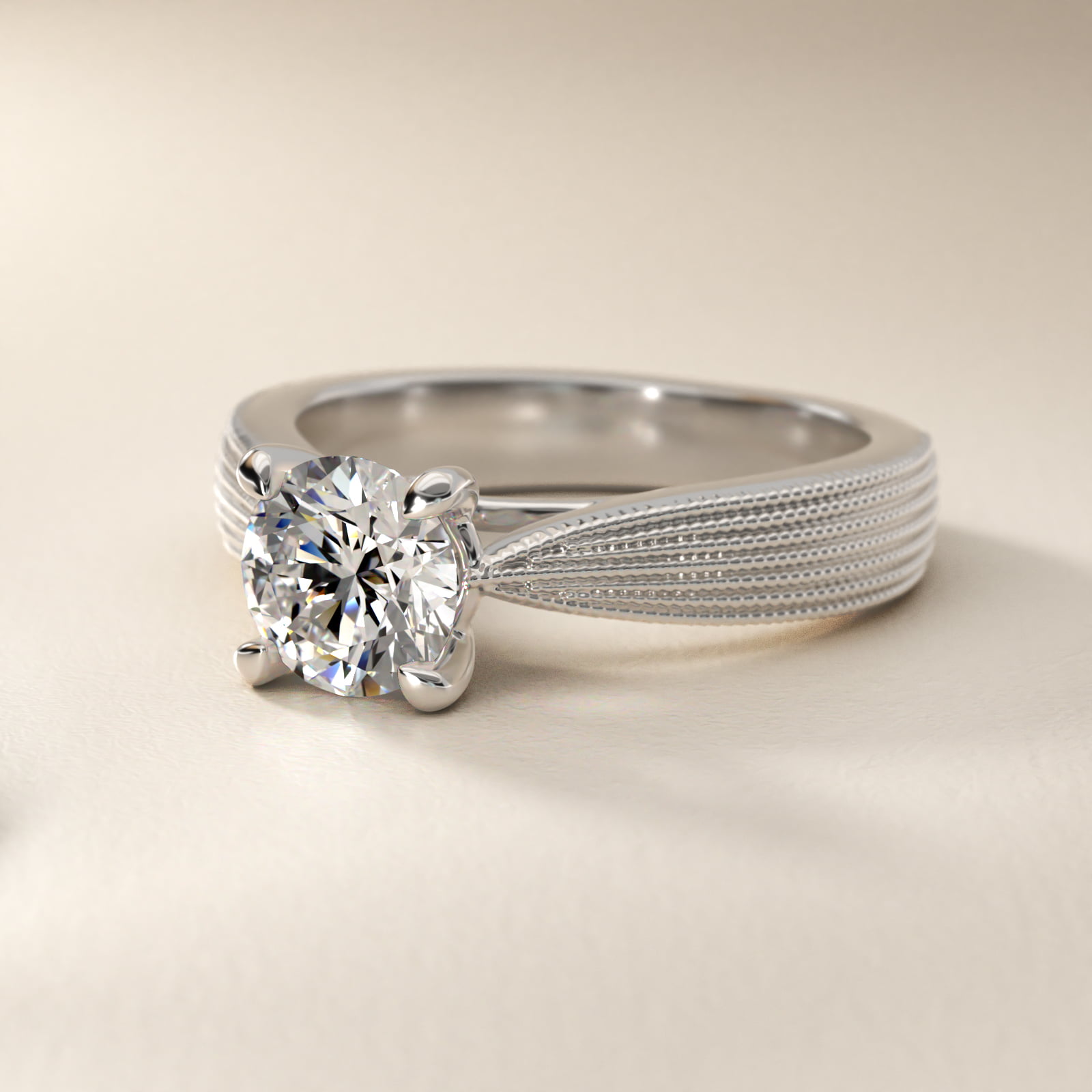 Reverse Taper Modern Milgrain Solitaire Engagement Ring In 18K White Gold By James Allen