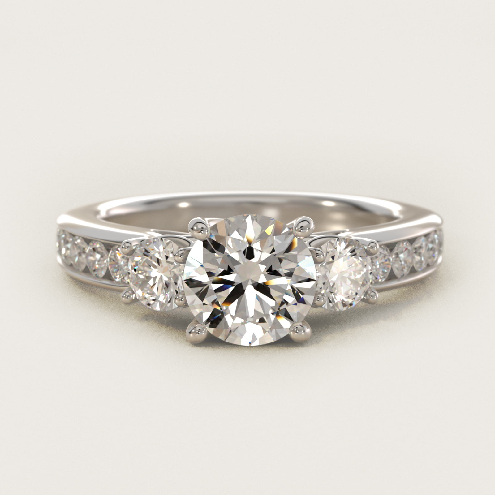Channel Set Diamond Three Stone Engagement Ring In 18K White Gold By ...