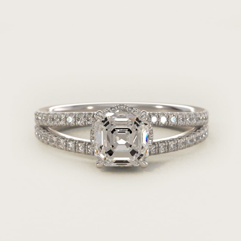 Split Shank Ribbon Diamond Pavé Engagement Ring In 14K White Gold