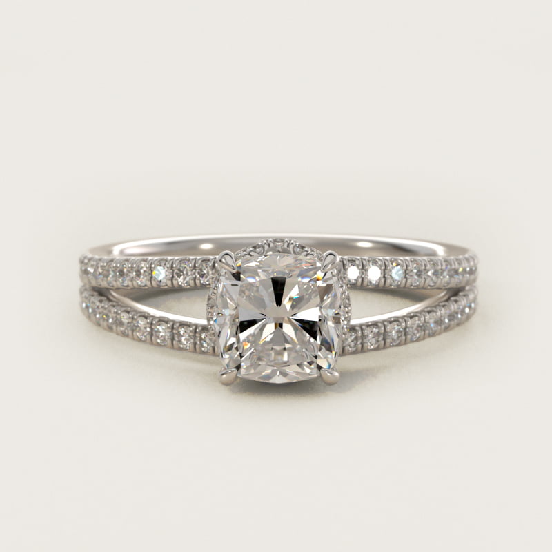 Split Shank Ribbon Diamond Pavé Engagement Ring In 14K White Gold