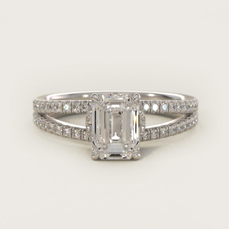 Split Shank Ribbon Diamond Pavé Engagement Ring In 14K White Gold
