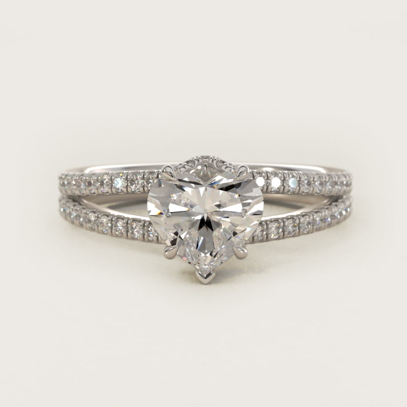 Split Shank Ribbon Diamond Pavé Engagement Ring In 14K White Gold