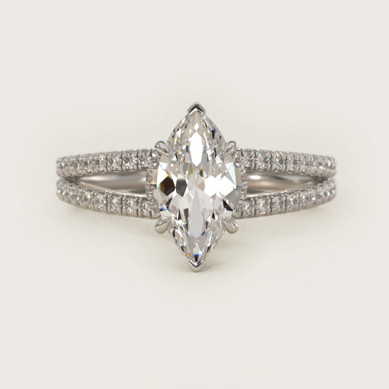Split Shank Ribbon Diamond Pavé Engagement Ring In 14K White Gold