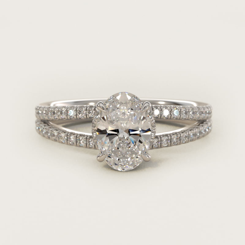 Split Shank Ribbon Diamond Pavé Engagement Ring In 14K White Gold