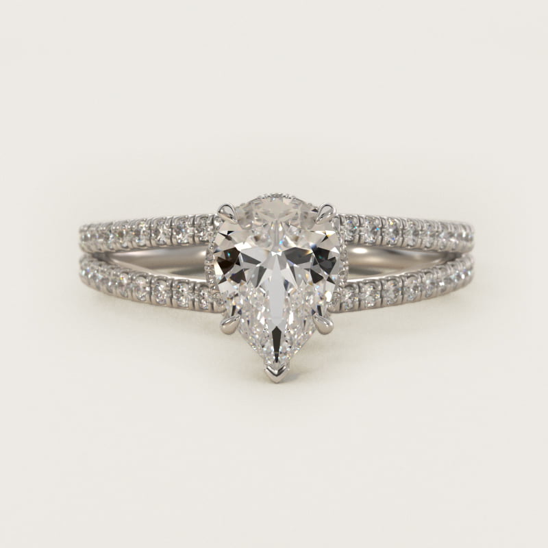 Split Shank Ribbon Diamond Pavé Engagement Ring In 14K White Gold