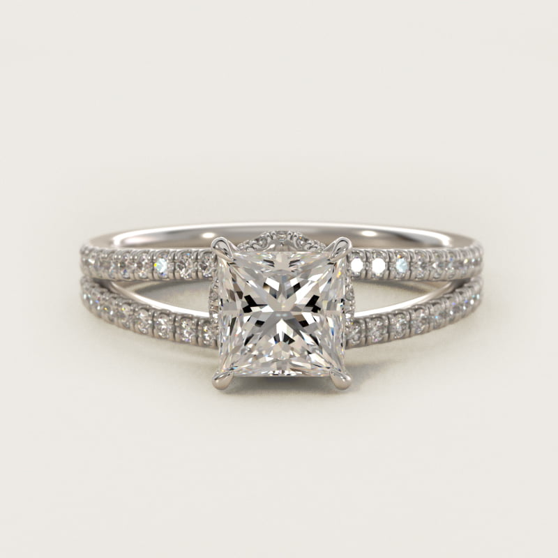 Split Shank Ribbon Diamond Pavé Engagement Ring In 14K White Gold