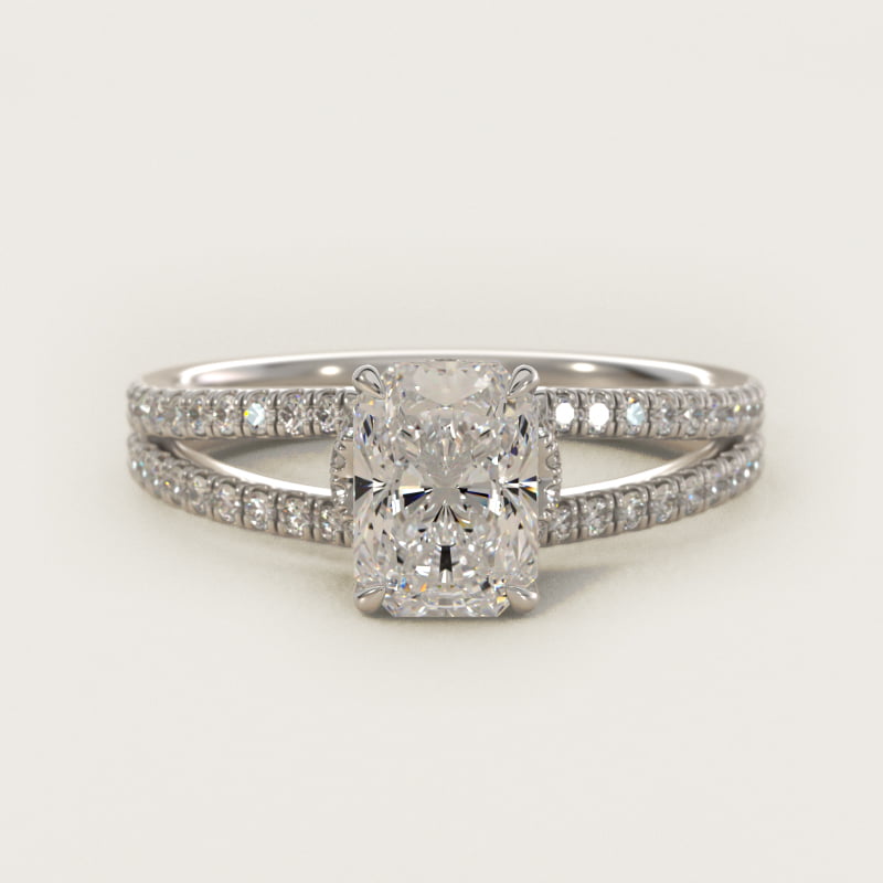 Split Shank Ribbon Diamond Pavé Engagement Ring In 14K White Gold