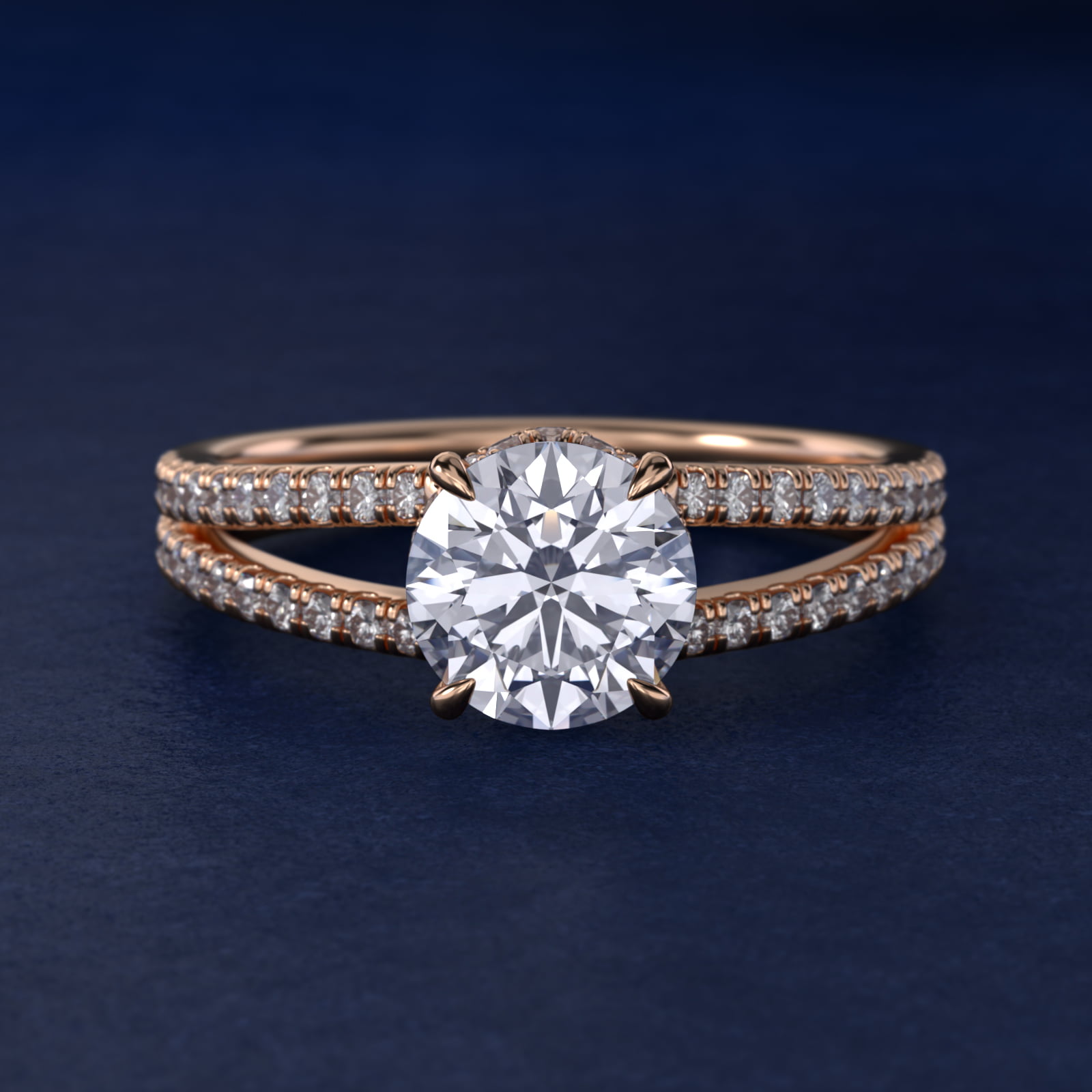 Split Shank Ribbon Diamond Pavé Engagement Ring In 14K Rose Gold